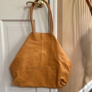 Yellow-gold leather Banana Republic tote satchel.